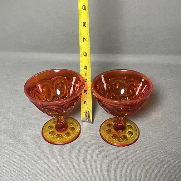 VINTAGE LE SMITH AMBERINA MOON AND STARS CORDIAL GLASSES-UV-GLOWS - Picture 5 of 13